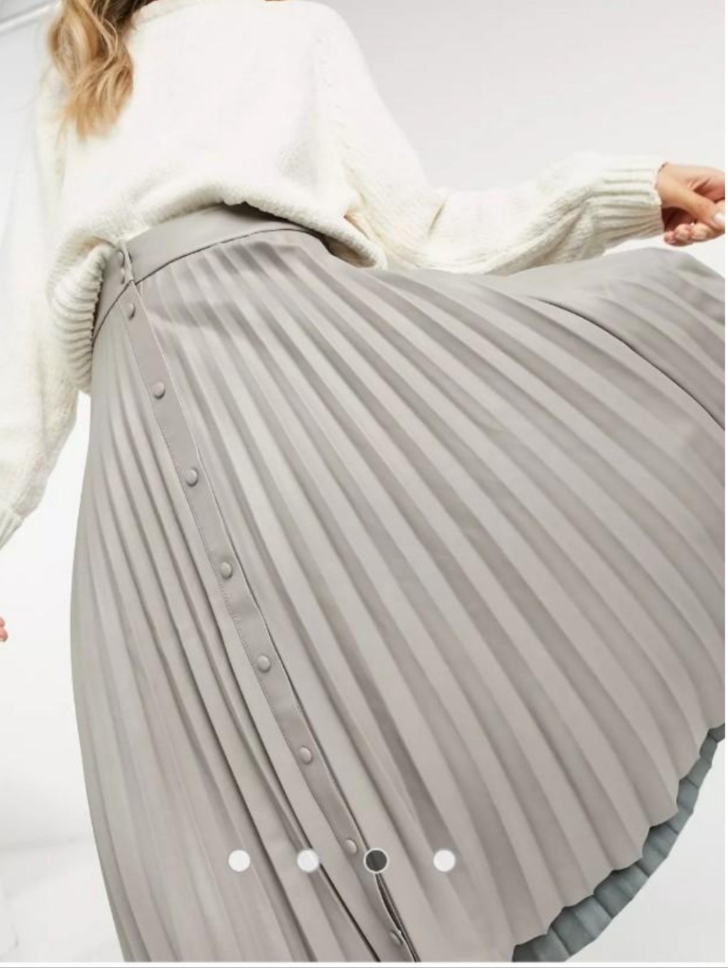 Stradivarius Faux Leather Taupe Pleated Button-Front A-Line Midi Skirt